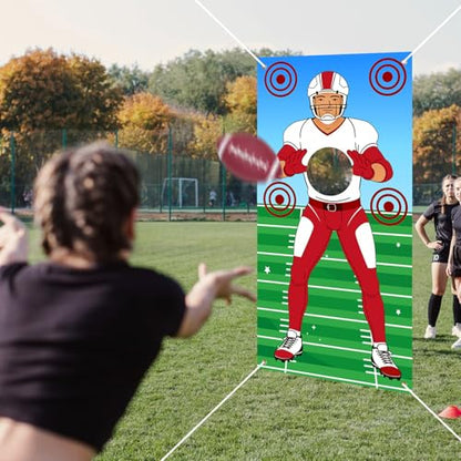 Football Party Decorations Banner Set with 2 Footballs,90x35.4 Inch Sports Birthday Party Backdrop for Boys,Outdoor Games Flag Football Banner for Kids Football Theme Party Supplies