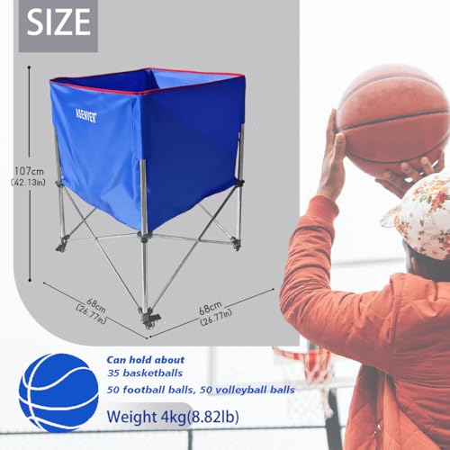 Large Capacity Basketball Collecting Cart Portable Volleyball Hopper Removabale Ball Storage Caddy with Lockable Wheels