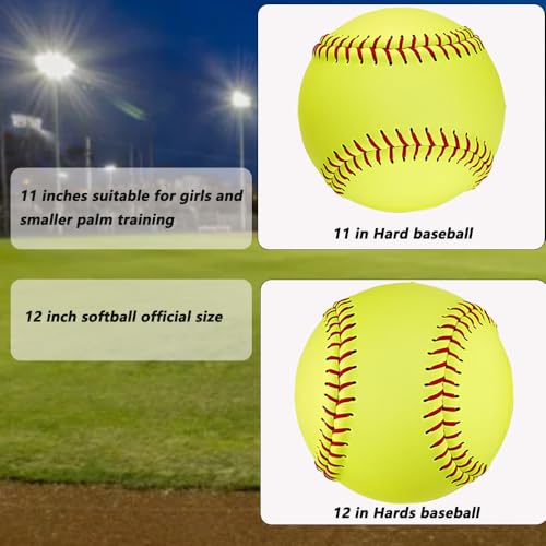 LOOEEL 11" & 12" Training Softballs,Official Size and Weight Practice Softball,Leather Covered Fast Pitch Practice & Training Balls for Ball Sports Softballs for Games.-Yellow