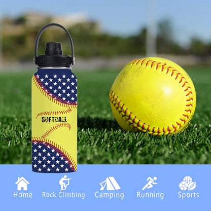 Softball 32oz Stainless Steel Tumbler Insulated Water Bottle for Men Women, Softball Gifts for Women Girls Sport Player Fan Coach - color: Softball