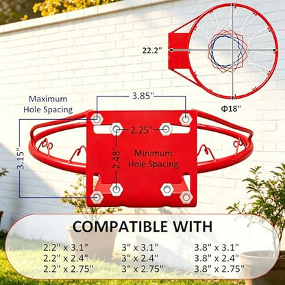 Rakon 18" Replacement Basketball Rim Wall Mount Hoop Hand-Crank Backboard Mounted for Indoor/Outdoor Classic Basketball Court, Teens, Adults, Schools, Parks - color: 18" Red Solid