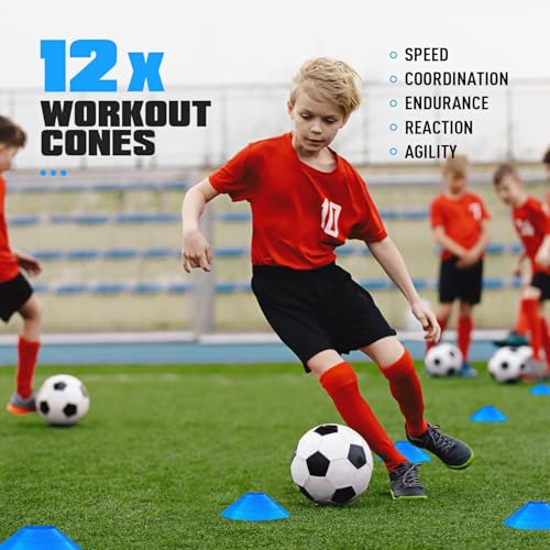 KUTIZE Agility Training Equipment, Soccer Training Equipment, Agility Speed Training Set for Kid Youth Adult, 20FT Agility Ladder, 4 Hurdles,12 Soccer Cones, Jump Rope, Running Parachute, Drill Charts