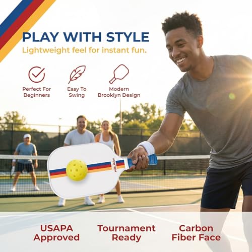 – Carbon Fiber Pickleball Paddles – USAPA Approved, Honeycomb Core, Cushioned Grip, Lightweight Design – Single Paddles & Paddle Sets - color: White Retro Stripe - Single Paddle