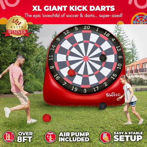 Swooc Games - Premium Inflatable Giant Kick Darts (15+ Ways to Play) - Jumbo Soccer Dartboard with Air Pump - Big Carnival Games - Giant Outdoor Games - Oversized Dart Board Yard & Lawn Game - size: XL - 8ft