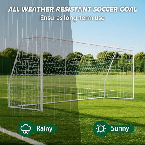 NAIZEA Soccer Goals - 24x8/21x7/18x7/12x6/16x7/10x6/8x6/6x4FT Soccer Goals for Backyard Training- Portable Metal Soccer Net for Youth & Adults - Heavy Duty Steel for Indoor Outdoor Games & Practice - size: 18ft x 7ft, style: Trainer-White/Steel
