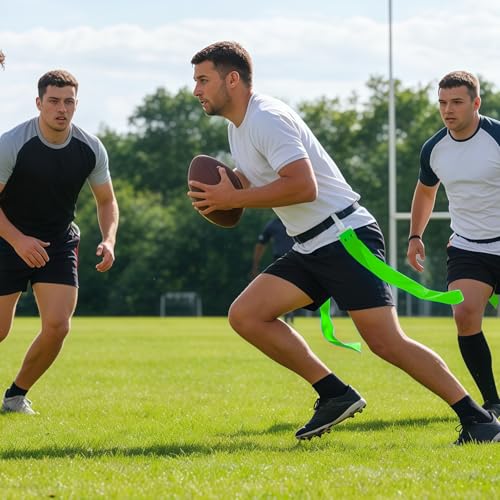 Flag Football Belts, 14 Player Adjustable Flag Football Set with 28 Flags for Youths Adults - Fits Up to 22-46" Waist - color: Yellow, Green