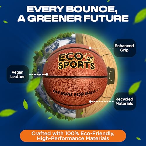 Eco Sports Basketball — Premium TPU Non-Toxic BPA Free, Superior Grip & Air Retention, Indoor Outdoor, Size 5 6 & 7, Eco-Friendly Vegan Basketball for Leagues, Schools, Coaches & Camps - size: 5 - Mini Basketball Size, 27.5"