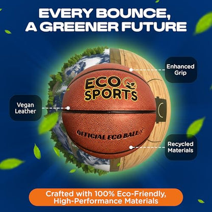 Eco Sports Basketball — Premium TPU Non-Toxic BPA Free, Superior Grip & Air Retention, Indoor Outdoor, Size 5 6 & 7, Eco-Friendly Vegan Basketball for Leagues, Schools, Coaches & Camps - size: 5 - Mini Basketball Size, 27.5"