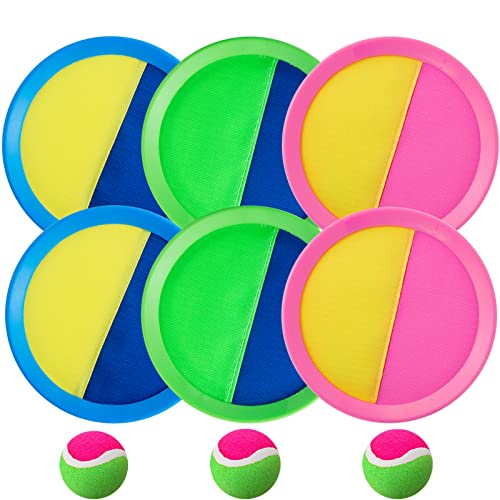 Weehoey Beach Games - Kids Toys - Outdoor Games for Kids, Toss and Catch Ball Set with 6 Paddles 3 Balls, Toys for 3 4 5 6 7 8+ Year Old Boys Girls Christmas Birthday Gifts - color: Blue+green+pink