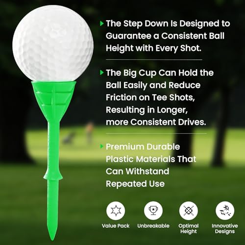 VEASAERS Golf Tees Plastic 3 1/4 inch Unbreakable 30 Pack with Pouch Bag, Durable Stable Available 83 mm Long Tee for Golfer Practice - color: Green