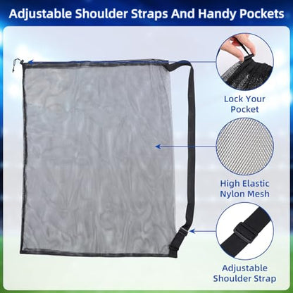 cobee 6Pcs Extra Large Mesh Ball Bag, 40" x 30" Drawstring Basketball Ball Bag Sports Equipment Storage Bags with Adjustable Shoulder Strap for Coaches Volleyball Football Swimming Gears Team