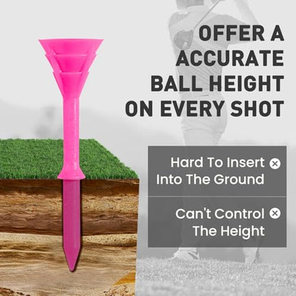 FINGER TEN Golf Tees Plastic Unbreakable 30 Tees 3 1/4 Inch and 20 More Short Tees 1 1/2 Inch with Black Golf Tee Bag, Easy to Find Value Gift Set - color: Pink