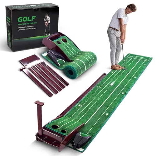 Golf Putting Green for Indoors - Putting Mat with Automatic Ball Return Machine, Mini Golf Pratice Training Equipment at Home or Office, Birthday for Golfs Lovers Golfer Man - style: Three-Track