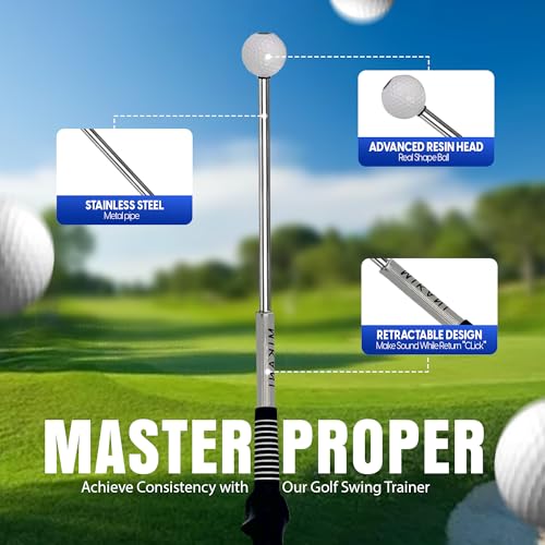 Mikani Retractable Golf Swing Training Aid - Click Stick Swing Training with Golf Grip Trainer | Golf Swing Trainer |Golf Alignment Sticks | Click Sound Tempo Training, Golf Accessories for Golfers