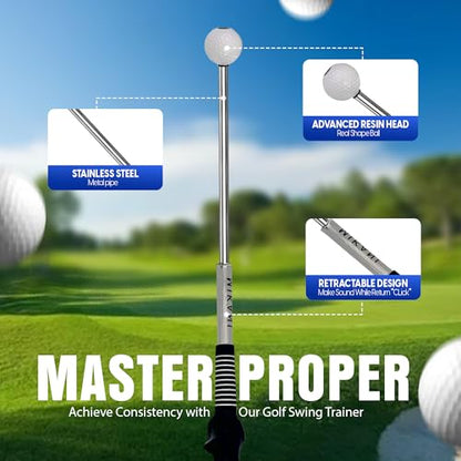 Mikani Retractable Golf Swing Training Aid - Click Stick Swing Training with Golf Grip Trainer | Golf Swing Trainer |Golf Alignment Sticks | Click Sound Tempo Training, Golf Accessories for Golfers