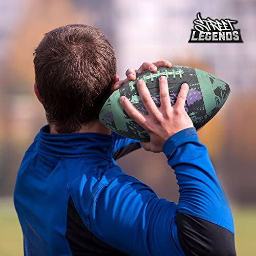 Street Legends Youth Football, Graffiti Printed Composite Leather Size 8 Football- Includes Pump, Made for Training, Practicing, & Recreational Play - color: Hunter Green