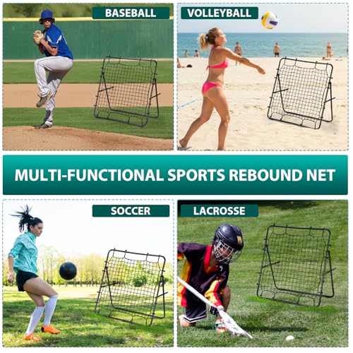 LIANTRAL Baseball Rebounder Net, Adjustable Bounce Back Trainer for Soccer, Volleyball, Softball, Portable Folding Rebounder for Passing & Shooting Practice, Volleyball Rebound Net for Kids, Black