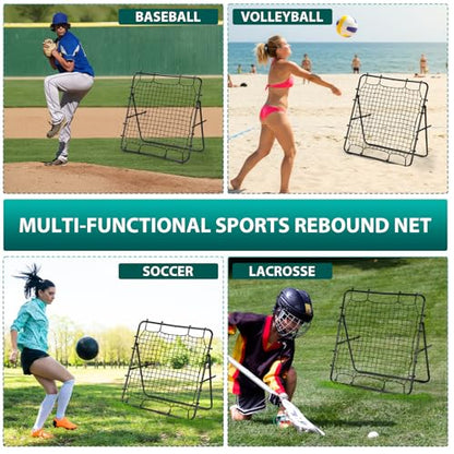 LIANTRAL Baseball Rebounder Net, Adjustable Bounce Back Trainer for Soccer, Volleyball, Softball, Portable Folding Rebounder for Passing & Shooting Practice, Volleyball Rebound Net for Kids, Black