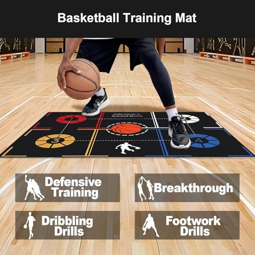Basketball Training Equipment, Agility Footwork Training Mat, Dribble Trainer, Basketball Practice Aids with Training Mat, Agility ladder, Grip Strengthener, Resistance Bands - color: Black, size: 42"*29"
