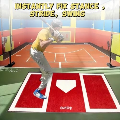 Baseball & Softball Hitting Mat - 6x4ft Anti-Slip Rubber Base, Home Plate with Batters Box, Foldable 12LB Design - Indoor/Outdoor Training for Left/Right Hitters, with Carry Bag