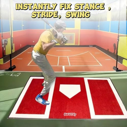 Baseball & Softball Hitting Mat - 6x4ft Anti-Slip Rubber Base, Home Plate with Batters Box, Foldable 12LB Design - Indoor/Outdoor Training for Left/Right Hitters, with Carry Bag