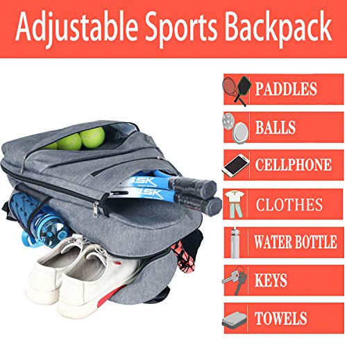 ACOSEN Tennis Bag Tennis Backpack - Large Tennis Bags for Women and Men to Hold Tennis Racket,Pickleball Paddles, Badminton Racquet, Squash Racquet,Balls and Other Accessories - color: Gray