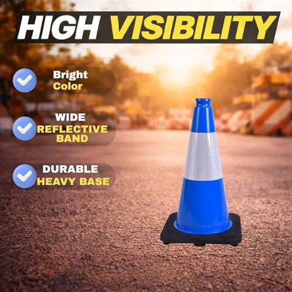 6 Pack Blue 18 Inch Black Base Traffic Cones for Vehicle Maneuvering Practice, Driving Training, Lane Marking & Safety Warning (6, Blue, 18 Inch) - color: Blue, size: 18 Inch