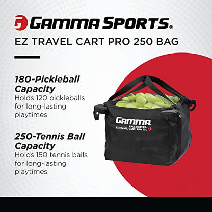 GAMMA Sports EZ Travel Cart, Tennis & Pickleball Hopper, Padel, Portable Compact Design, Sturdy Lightweight Construction, EZ Bags, 150 or 250 Capacity, Premium Carrying Case Included - size: Holds 150, style: Bag