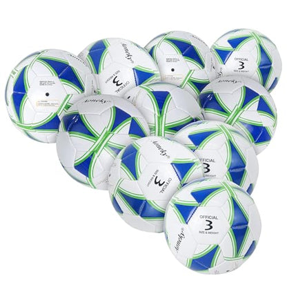 Aoneky Soccer Ball with Pump - color: 10 Pack with 1 Pump - White/Blue/Green, size: 3