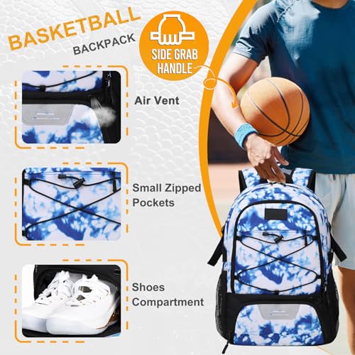 Goloni Soccer Backpack,Basketball Backpack with Ball Compartment & Shoe Compartment,Backpack for Basketball,Soccer - color: Blue Tie Dye
