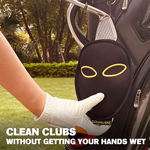 Golf Club Cleaner & Ball Cleaning Bag,Original Three-Layer Fabric Waterproof Technology,Golfer's Ultimate Green Clean Scrub Equipment Accessories,Removable Clips to Support Machine Washing - color: Black