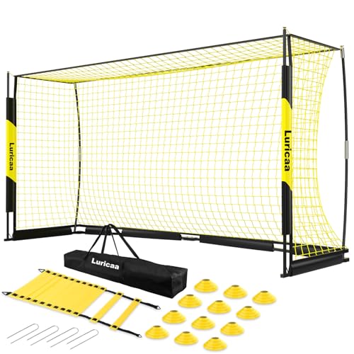 Soccer Goal, 12×6 ft /16×7 ft Portable Soccer Goals Net for Backyard, Quick Setup Training Equipment with 1 Carry Bag, 4 Ground Nails, 12 Training Cones - color: 16×7FT Black