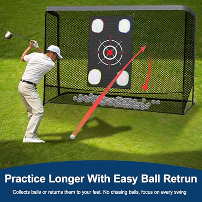 Golf Hitting Nets for Backyard Driving Real Balls 10x7ft, Heavy-Duty Steel Frame Golf Net with Target Cloth & Carry Bag for Garage, Indoor & Outdoor Driving Chipping Practice
