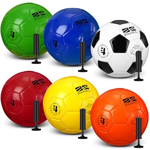 6 Pcs Soccer Ball with Pump Bulk Size 5/4/3 Deflated Soccer Balls Gift for Youth Adult Game Training Practice Football for School Sports Game Birthday Gift Party - color: Bright color, size: Size 4, style: Fresh