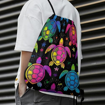 Travel Drawstring Backpack Beam Bag Large Capacity for Volleyball Baseball Sports Equipment Men Women Unisex, Paisley Neon Turtles Bags - color: Picture (357)
