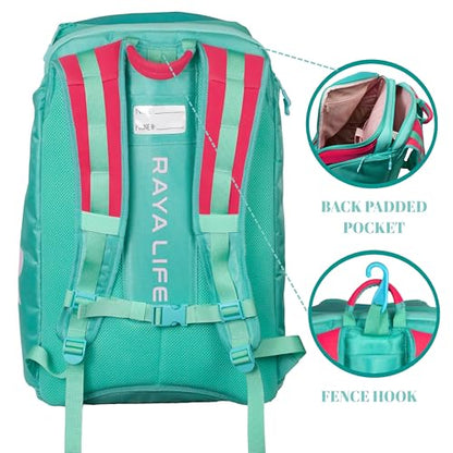 Pickleball Bag - Water Proof Pickleball Backpack, Ample storage for Paddles and Gear, Fence Hook, Shoe Compartment - color: Fuchsia/Teal