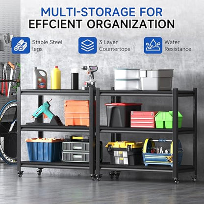 Standing Storage Racks,3 Tier Garage Shelving Heavy Duty Adjustable Garage Shelves,Large Modular Shelving Unit Storage Organizer for Kitchen/Bathroom/Pantry/Office-Assembly Required(Black) - size: 34.2''H-Black