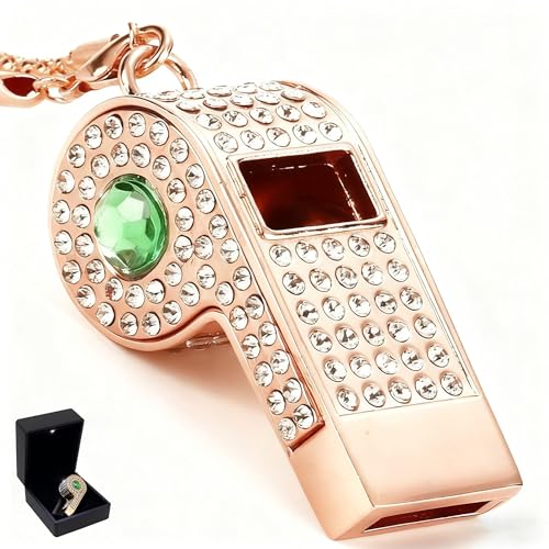 PCTC Shining Whistle,Crystal-Encrusted Metal Whistle with Decorative Chain Great for Referees, Coaches Party and Gift Accessory[Gold Exterior] - color: Green