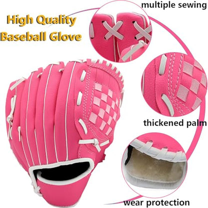 Baseball Glove,Baseball Softball Mitt with Ball for Kids Youth Adults Training and Beginner,Right Hand Throw,Left Hand Glove - color: Rose Red, size: 12.5"