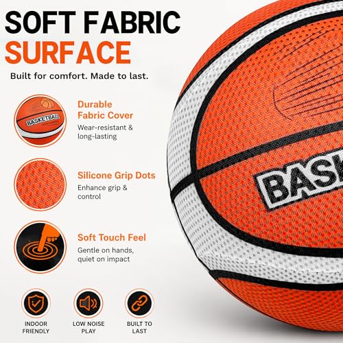 Silent Basketball Size 7 with Fabric Cover, 600g Airless Basketball for Quiet Dribbling and Indoor Training, Pro PU Foam Ball for Adults and Children, Ideal Gift for Birthdays or Christmas
