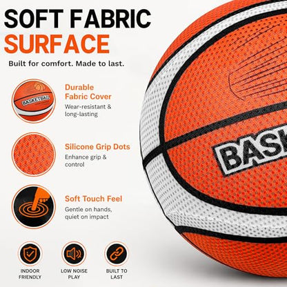 Silent Basketball Size 7 with Fabric Cover, 600g Airless Basketball for Quiet Dribbling and Indoor Training, Pro PU Foam Ball for Adults and Children, Ideal Gift for Birthdays or Christmas