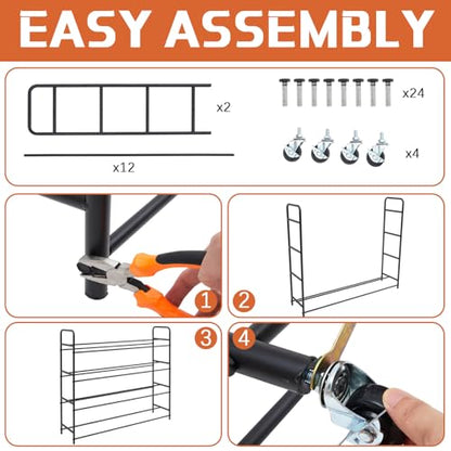 Colingmill Heavy Duty Basketball Rack with Wheels, Multi-Tier Rolling Ball Storage Cart, Sports Equipment Organizer for School, Gym, Club Shoot Training