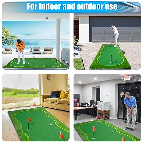 Golf Putting Green/Mat-Golf Training Mat- Professional Golf Practice Mat- Green Long Challenging Putter for Indoor/Outdoor - style: 5x12ft 3Holes