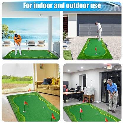 Golf Putting Green/Mat-Golf Training Mat- Professional Golf Practice Mat- Green Long Challenging Putter for Indoor/Outdoor - style: 5x12ft 3Holes
