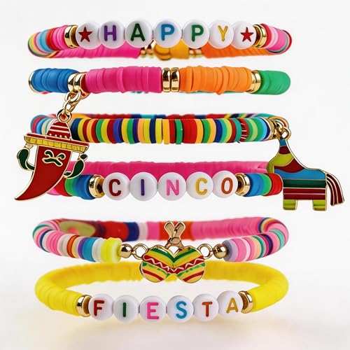 OHOME Cinco De Mayo Shirts for Women - 6 Pack Mexican Bracelets for Men | Fiesta Party Decorations Favors Supplies for Taco | Cinco De Mayo Outfit Dresses Accessories - style: Cinco de Mayo