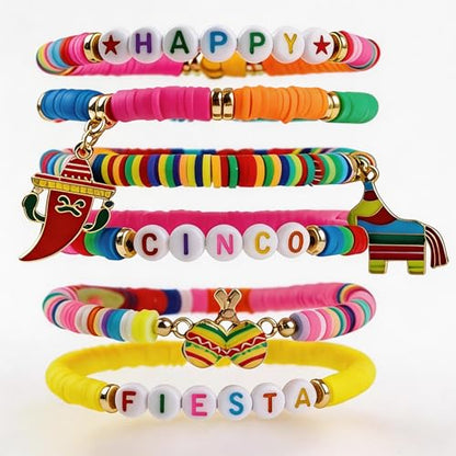 OHOME Cinco De Mayo Shirts for Women - 6 Pack Mexican Bracelets for Men | Fiesta Party Decorations Favors Supplies for Taco | Cinco De Mayo Outfit Dresses Accessories - style: Cinco de Mayo
