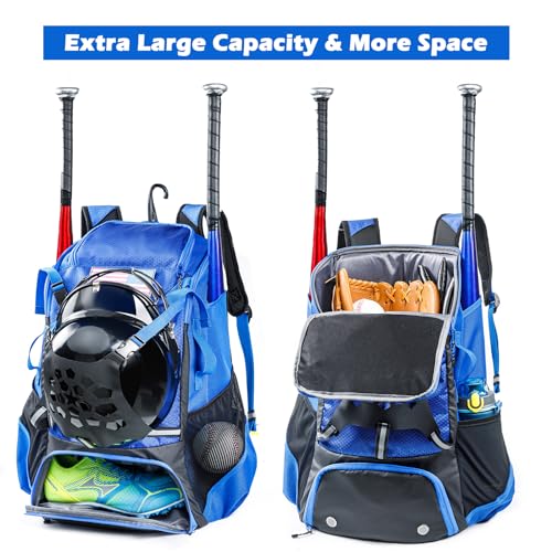 Baseball Backpack for Youth, Boys, Adults - Bat and Softball Equipment Bag With Glove Holder, Helmet, Shoes Compartment - T-Ball Accessories and Baseball Gifts