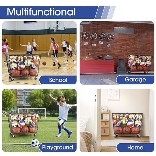 Mythinglogic Rolling Ball Storage Cart, Sports Equipment Storage Organizer for Garage/Basement/Entryway, Ball Storage Bin with Casters (Extra Large)