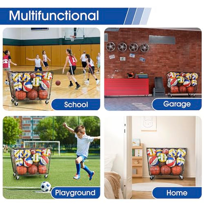 Mythinglogic Rolling Ball Storage Cart, Sports Equipment Storage Organizer for Garage/Basement/Entryway, Ball Storage Bin with Casters (Extra Large)