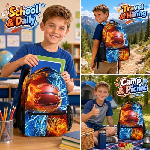 Boys Backpack for Kids Personalized Basketball School bag for Elementary Middle Primary, 17 Inch Durable Lightweight Bookbag - color: Orange